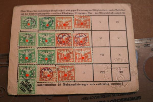 alte Mitgliedskarte NSDAP Nr. 4694059  München 1937